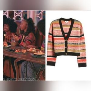 BP Crop Cardigan In Black Marl Stripe